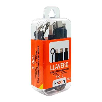 CABLE LLAVERO PARA ANDROID IPHONE Y TIPO C 2A KROON
